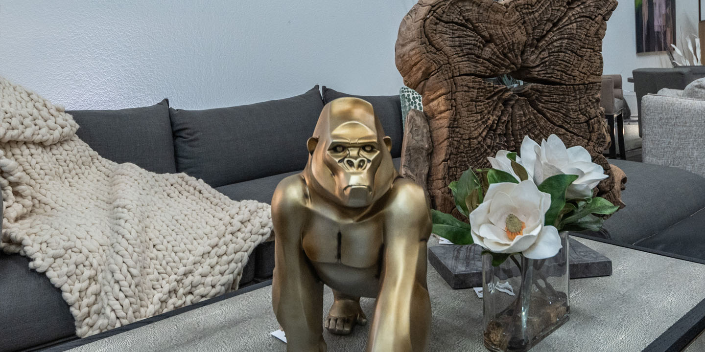 gold gorilla and other table decor